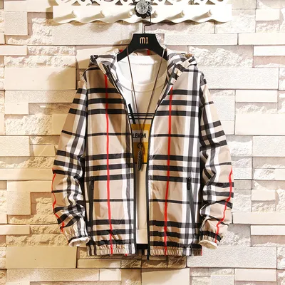  Spring New Men's Japanese Slim Hooded Plaid Jacket