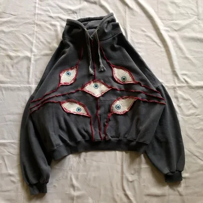 American Street Trendy Y2g Dark Goth Wind Eyes Embroidery Pattern Pullover Hoodie Sweater