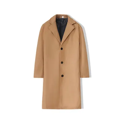 New Mens Mid-length Loose-fit Solid-color Padded Trench Coat