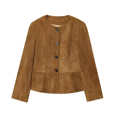 Womens Crew-Neck Long-Sleeve A-Line Hem Jacket Coat