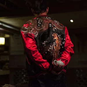 Dragon and tiger bucket embroidery double-sided jacket