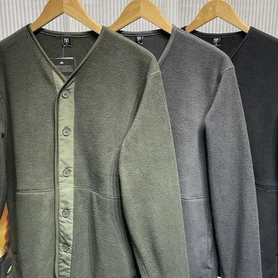 Collarless Casual Cardigan Sweatshirt Suitable For Layering As An Outerwear Piece
