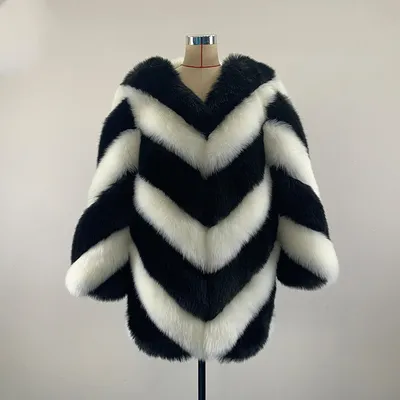  New Faux Fur Color Matching Slim Coat