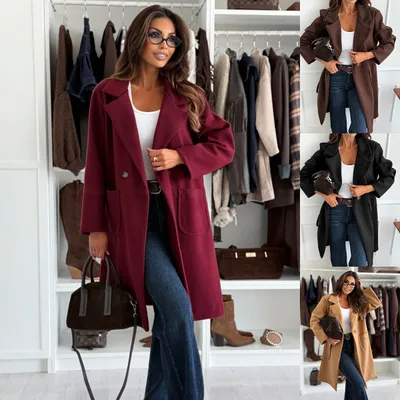 Autumn And Winter Fashion Simple Solid Color Long Sleeve Single-breasted Wool Coat