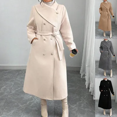 New Winter Womens Double-breasted Wool Coat With An Asymmetrical Collar