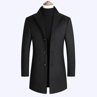 Business Casual Plus Cotton Wool Coat Men's Woolen Trench Coat