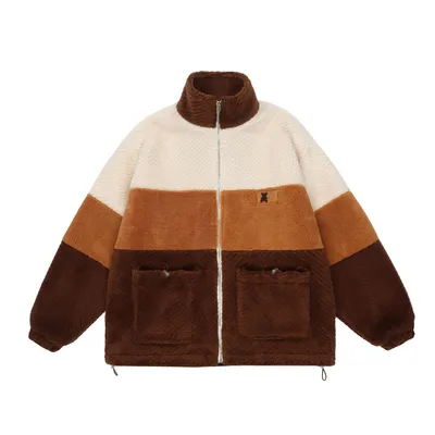 Contrast Color Stand Collar Cashmere Coat