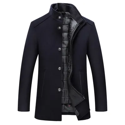 Casual Men's Wool Coat Men's Warm Stand Collar Wool Coat