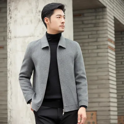Wool Mid-Aged Business Short Lapel Wool Jacket