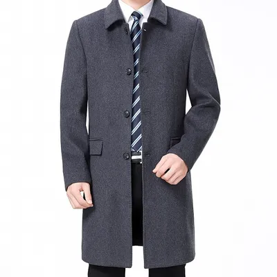 Mens Casual Long Wool Coat