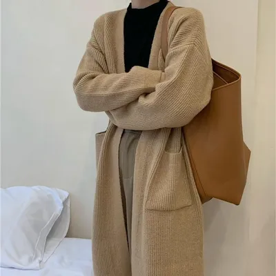 Autumn And Winter Korean Style Lazy Wind Coat Long Sweater Coat