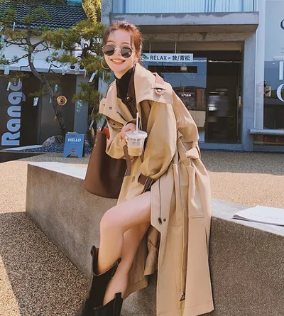 Autumn New Fashion Temperament Mid-length Windbreaker Casual All-match