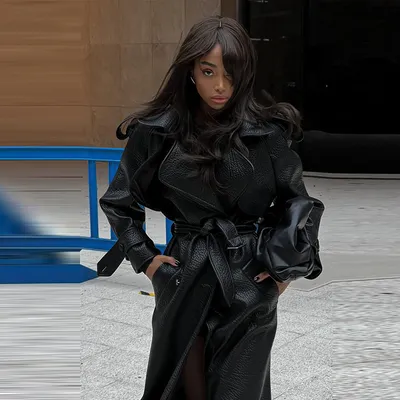 Autumn And Winter Women's Clothing New Leather Coat Elegant Long Leather Coat