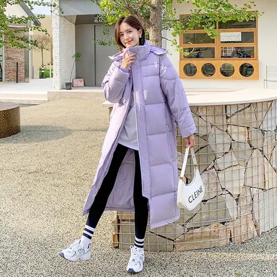 Black Down Coat Long Knee-length Thickened Winter Women