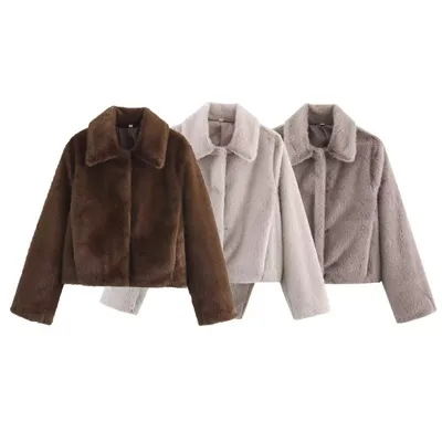 Autumn European And American Style Versatile Faux Fur Effect Jacket Coat