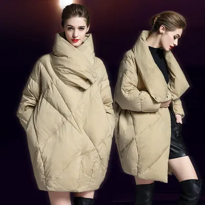 Plus-size Loose-fit Extra-thick Mid-length Down Jacket With White Duck Down