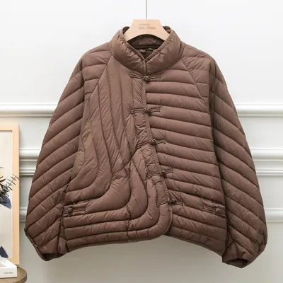 Autumn And Winter Ethnic Style Buckle White Duck Down Coat