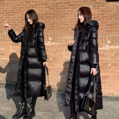 Black Down Feather Cotton Clothing Korean Style Long Glossy