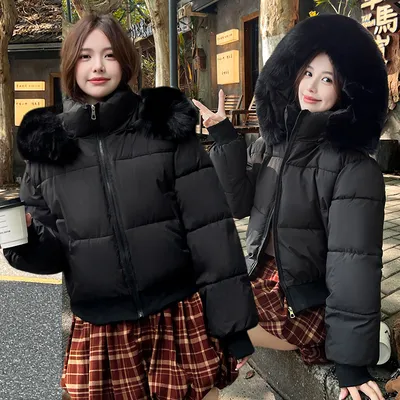 Big Fur Collar Hooded Thickened Warm And Loose Coat