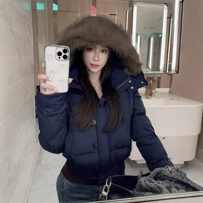 Big Fur Collar Hooded Short Down Jacket Women's Warm Jacket