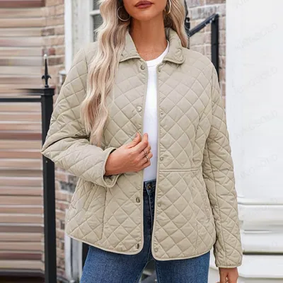 Womens Casual Solid-color Lapel Quilted Jacket