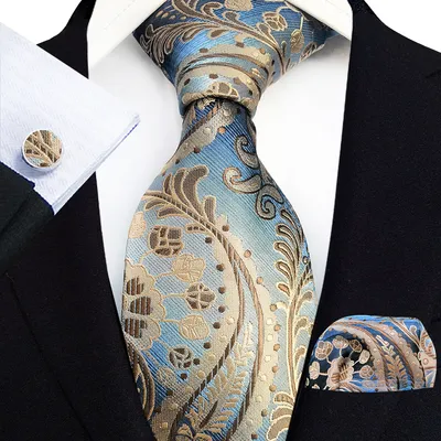 Mens Plaid Formal Tie Pocket Square And Cufflinks Three-Piece Set