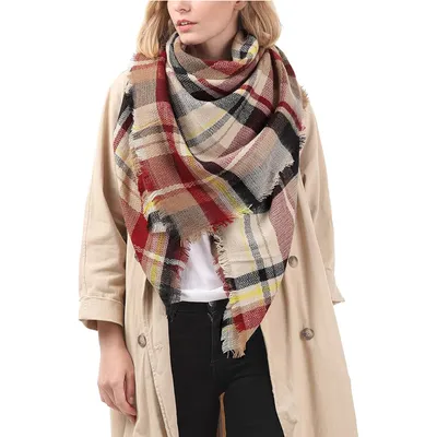 59 X 59in Red Women Fall Winter Scarf Plaid Tassel Soft Warm Blanket Scarves Womens Shawl Wraps