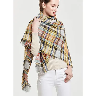 59 X 59in Yellow Blue Womens Fall Winter Scarf