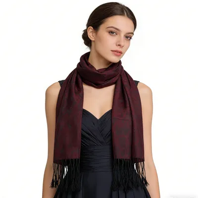 2pcs Floral Romantic Jacquard Florals On Vivid Magenta Long Scarf ,Luxe Look For Evening Wear,Scarf,vacation,daily Life,evening Party,Office Appropriate Subtlety For Women Men