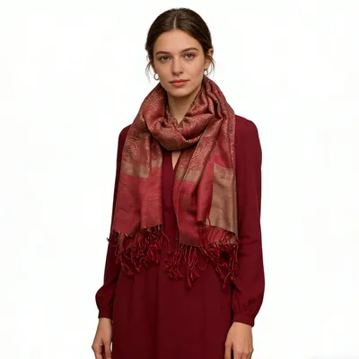 2pcs Classic Red Luxurious Jacquard Weave HeavyweightRed Jacquard Scarf ,Luxe Look For Evening Wear,Scarf,vacation,daily Life,evening Party,Office Appropriate Subtlety For Women Men