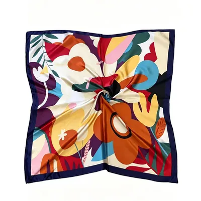 Abstract Floral Imitation Satin Square Scarf, Retro Decorative Scarf, Fashionable And Versatile Summer Lightweight Headscarf