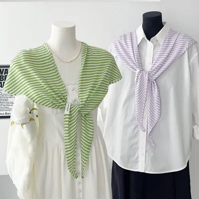 Striped Knitted Triangle Scarf Womens Outerwear Capelet