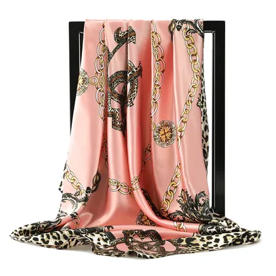 90 * 90Cm Square Scarf Leopard Chain Silk Scarf Simulation Silk Scarf