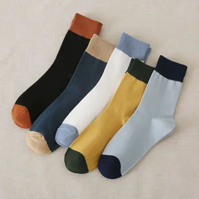 Autumn And Winter Fashion Casual College Style Men'S Color-Blocking Terry Socks