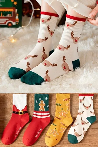 4 Pair Unisex Christmas Socks Soft Comfortable Festive Style