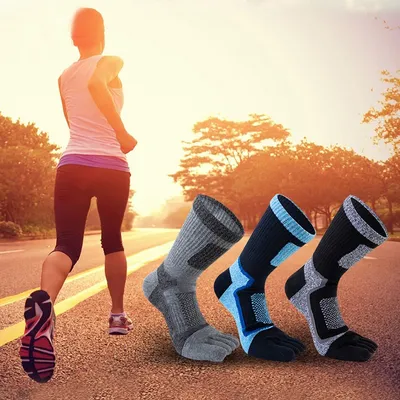5Pairs Mens Cotton Blend Athletic Running Sports Socks Finger Toe Socks Toe Sock