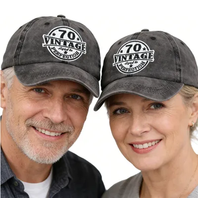 2pcs Vintage 70 Aged To Perfection Hat For Men Women, Adjustable Embroidered Wash Cotton Baseball Cap
