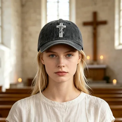 2pcs Washed Vintage Faith Cross Baseball Cap, Embroidered Faith Hat For Men Women, Religious Christian Soft Cotton Adjustable Trucker Hat