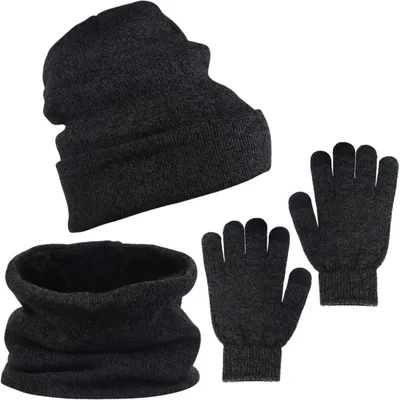 3-in-1 Combo Set: Warm Knit Hat, Thick Winter Scarf With Fleece Lining, Women's Winter Hat, Winter Gloves, Men's Knit Hat For Hiking And Running—Hats, Hats