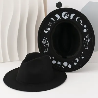 Gothic-style Hand-painted Moon Motif Felt Hat