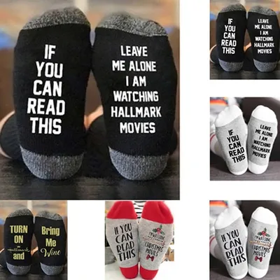 1Pair New Hallmark Movies Soft Socks Christmas Letters Printed Women Winter Warm Socks Gifts Hogard DC11