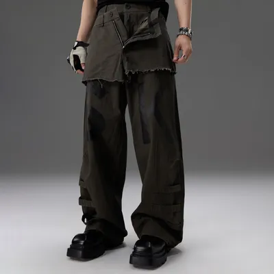 Mock-two-piece Design Straight-leg Workwear Pants