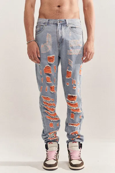 Blue Destruction Beggar Style Jeans