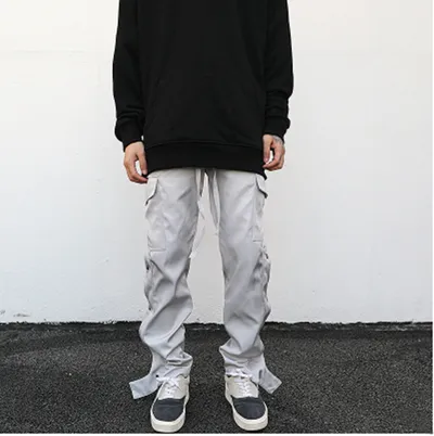 Breasted Slit Streamer Nylon Straight Overalls