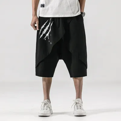  Summer Japanese Cotton Hemp Casual Pants Men's Loose Capris Printed Youth Leisure Urban Youth Outdoor Men's Pants