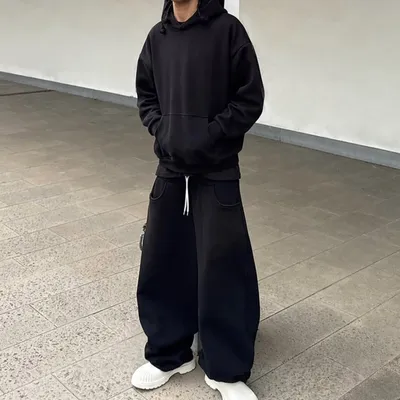 3D-thread Loose Straight-leg Sweatpants Laid-back Mens Trousers