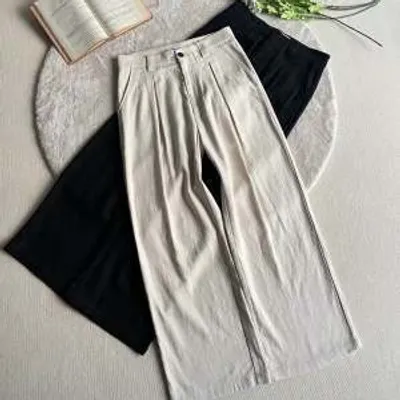 A-line Suit Pants Cotton-linen Straight-leg Wide-leg Trousers