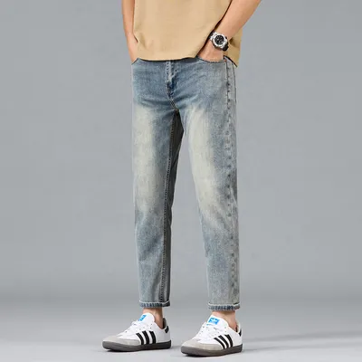 Mens Summer Thin Cropped Denim Jeans