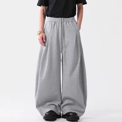 Retro Deconstructed Design Wide-leg Bootcut Mens Loose-fit Casual Sportswear Pants