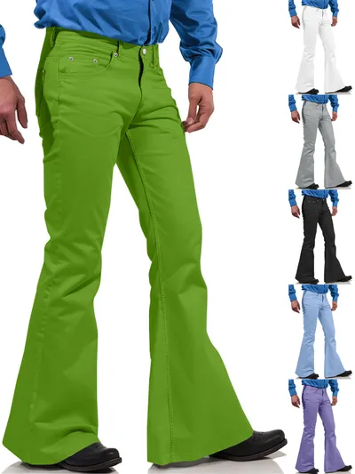 2025 New In-Stock Men's Cross-Border Amazon Solid Color Casual Stretch Slim Retro Flared Pants